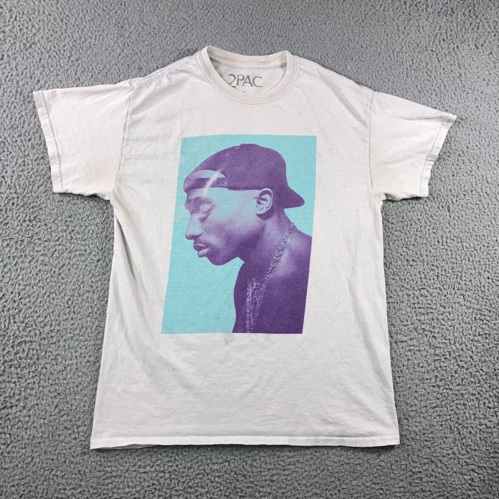 2Pac Graphic T-Shirt Men S White Tupac Shakur Portrait Hip Hop Rap Tee
